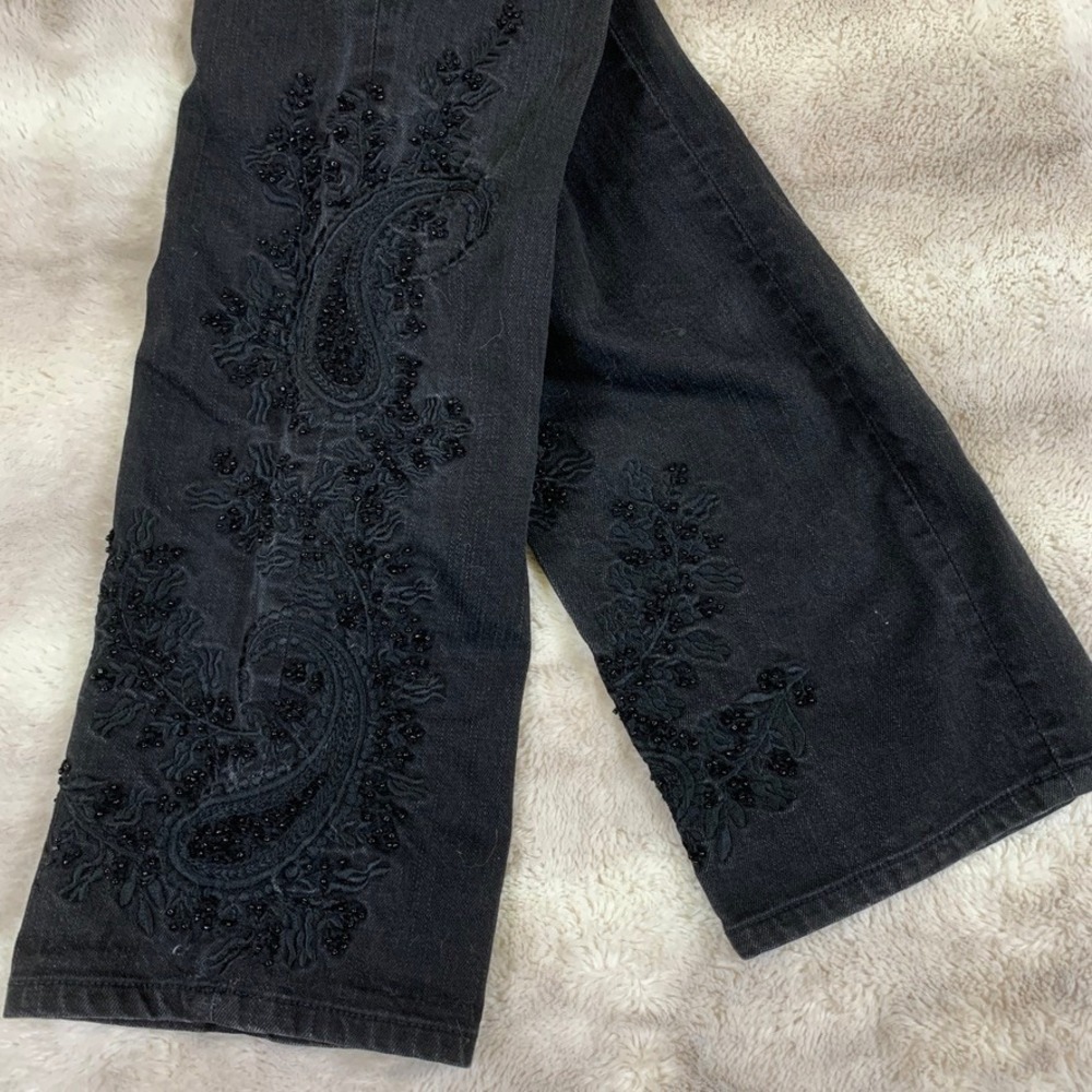 Lauren Ralph Lauren Modern Slim Black Embroidered Beaded Jeans Womens 10 - Picture 11 of 15